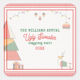 Adesivo Quadrado Feriado de Natal Ugly Sweater