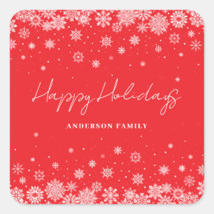 Adesivo Quadrado Feriado de Natal Vermelho Personalizado em Floco d