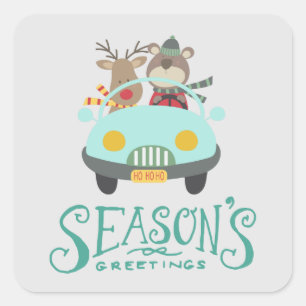 Adesivo Quadrado Feriado de Reindeer e Urso Moderno