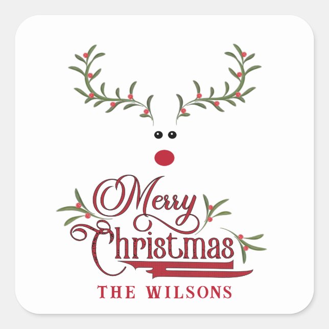 Adesivo Quadrado Feriado de renas de baga sagrada e engraçado (Frente)