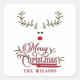 Adesivo Quadrado Feriado de renas de baga sagrada e engraçado
