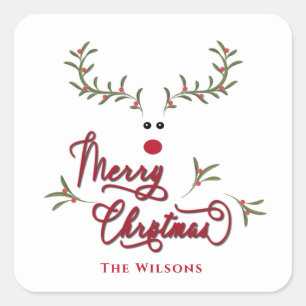 Adesivo Quadrado Feriado de renas de baga sagrada e engraçado