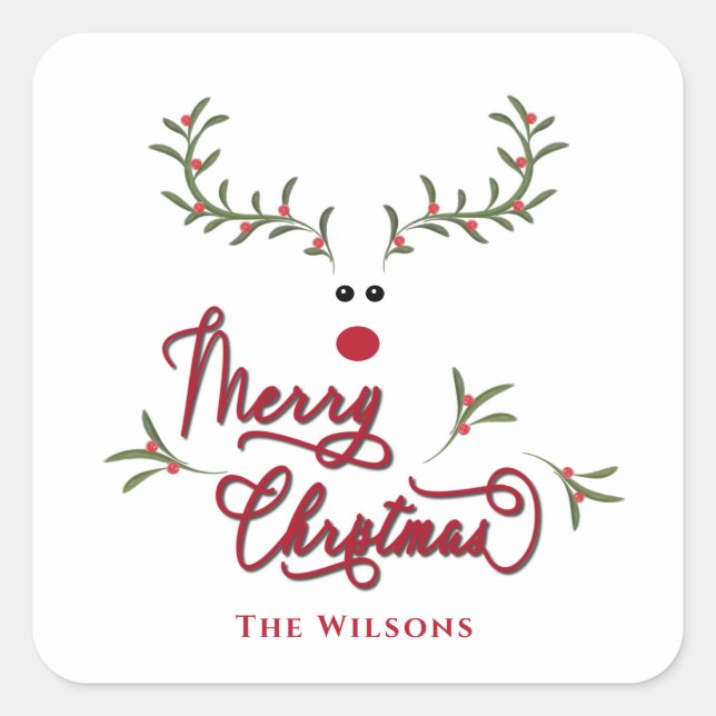 Adesivo Quadrado Feriado de renas de baga sagrada e engraçado (Frente)