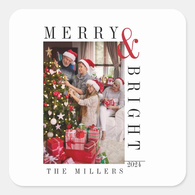 Adesivo Quadrado Feriado de Script Moderno do Cartões de foto de Na (Frente)