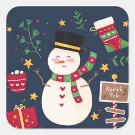 Adesivo Quadrado Feriado Decorativo Snowman