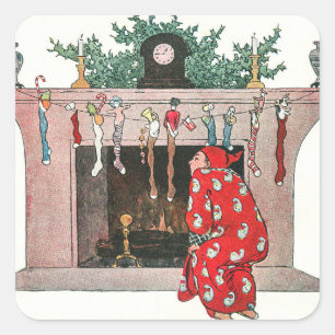 Adesivo Quadrado Feriado do Natal vintage Meias e Gifts