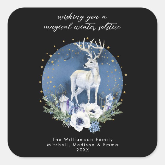 Adesivo Quadrado Feriado do Solstício de inverno Velho Azul Natal (Frente)