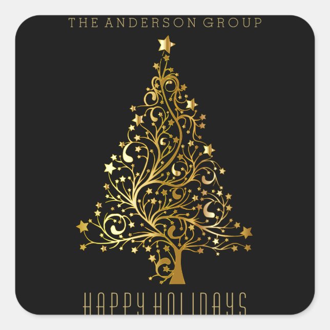 Adesivo Quadrado Feriado Dourado de Natal Moderno Elegante (Frente)