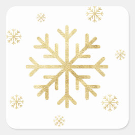 Adesivo Quadrado Feriado Dourado Floco de Neve Bonito Natal