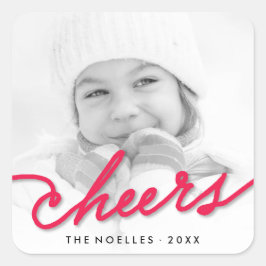 Adesivo Quadrado Feriado em Fotografia Moderno do Script Red Cheers