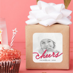 Adesivo Quadrado Feriado em Fotografia Moderno do Script Red Cheers