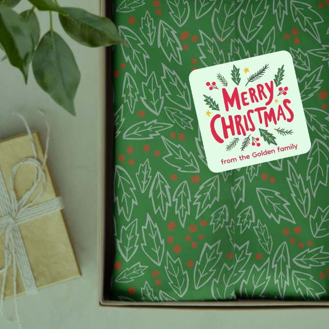 Adesivo Quadrado Feriado Feriado de Festa Desenhado Feriado Férreo  (MERRY CHRISTMAS Hand-Drawn Holiday Whimsical CUSTOM TO FROM Square Sticker
)