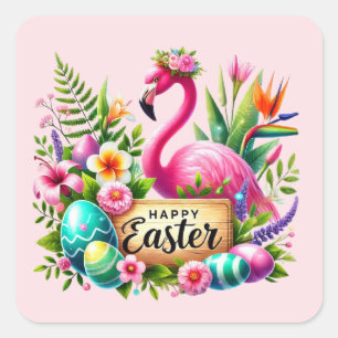 Adesivo Quadrado Feriado flamingo rosa-felz pascoa