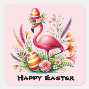 Adesivo Quadrado Feriado flamingo rosa-felz pascoa