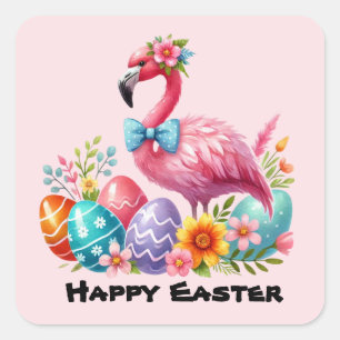 Adesivo Quadrado Feriado flamingo rosa-felz pascoa