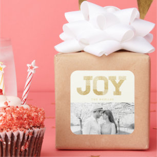 Adesivo Quadrado Feriado Moderno da Alegação Glitter Dourada do Blo