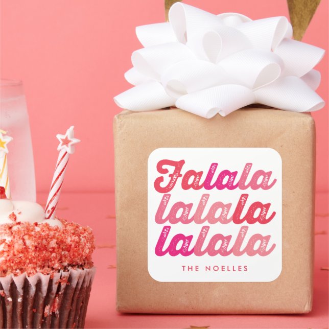 Adesivo Quadrado Feriado Moderno do Script Falalala Cor-de-Rosa Omb (Festa)