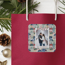 Adesivo Quadrado Feriado nas Casas Coloridas da Foto de Natal