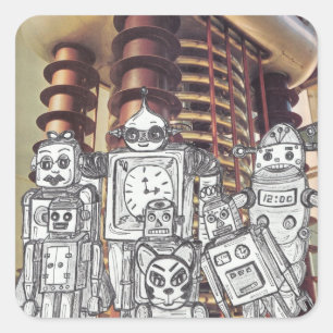 Adesivo Quadrado Feriado Robot 8