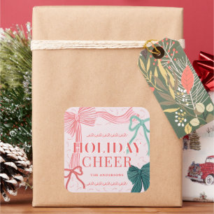 Adesivo Quadrado Feriado Rosa, Arcos Verdes e Verdes, Feliz Natal
