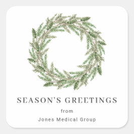 Adesivo Quadrado Feriado Rustic Greenery Pine Wreath Business