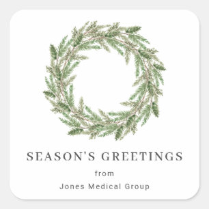 Adesivo Quadrado Feriado Rustic Greenery Pine Wreath Business
