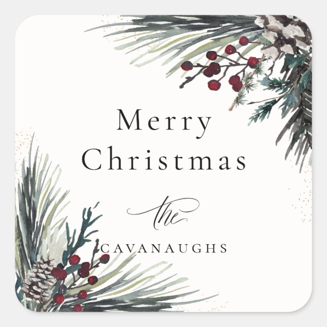 Adesivo Quadrado Feriado Rustic Winter Boughs (Frente)