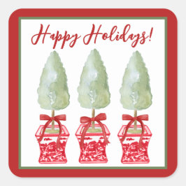 Adesivo Quadrado Feriado Tópico da Chinoiserie Vermelha e Branca