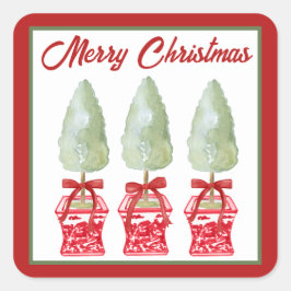 Adesivo Quadrado Feriado Tópico da Chinoiserie Vermelha e Branca