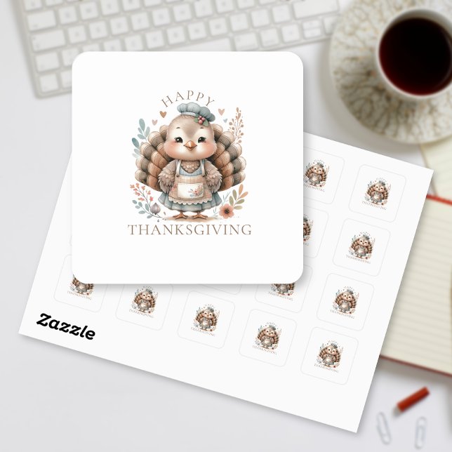 Adesivo Quadrado Feriado Turquia Adicionar Texto Personalizado (Turkey Holiday custom stickers)