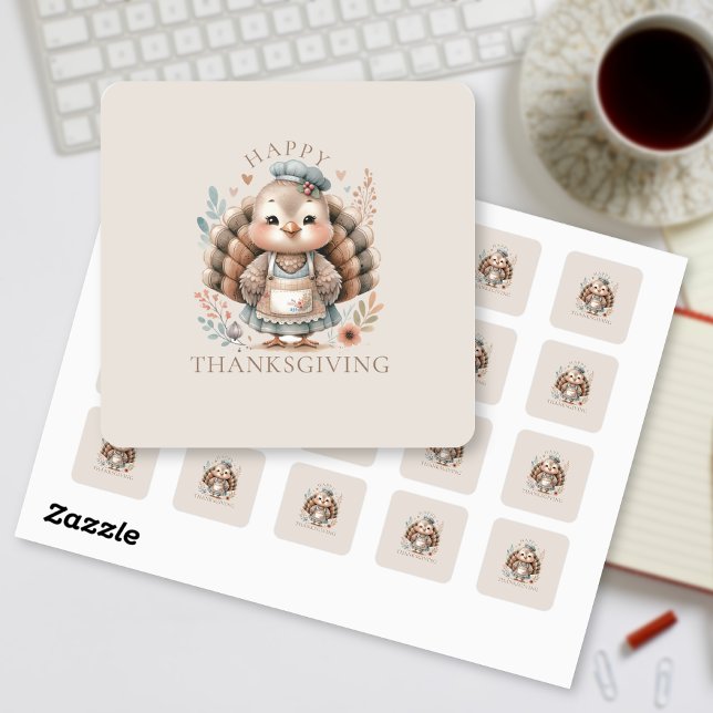 Adesivo Quadrado Feriado Turquia Adicionar Texto Personalizado (Turkey Holiday custom stickers)