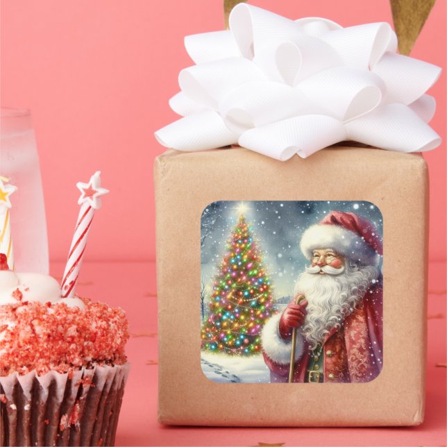 Adesivo Quadrado Feriado Vintage Santa Claus (Festa)