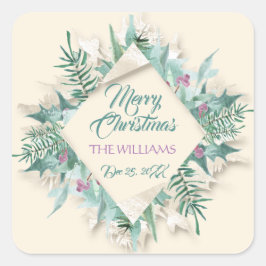 Adesivo Quadrado Feriados de Natal da Bela feliz Férias de Natal Te