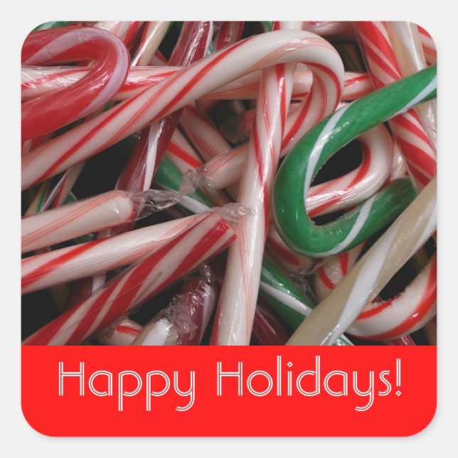 Adesivo Quadrado Feriados Felizes Candy Canes (Frente)