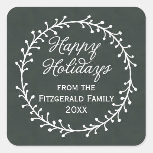 Adesivo Quadrado Feriados Felizes de Natal Vintage Chalkboard Wreat