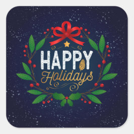 Adesivo Quadrado Feriados felizes do Floral Azul Elegante | Vinheta