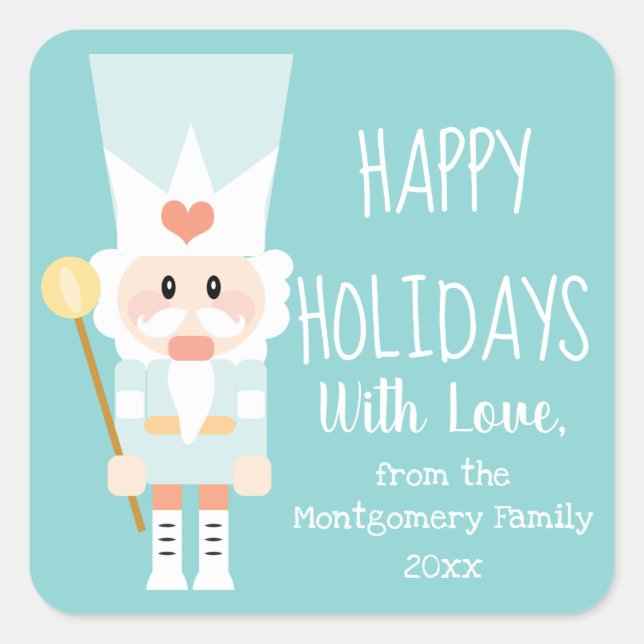 Adesivo Quadrado Feriados Felizes do Pau de Natal Nutcracker (Frente)