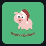 Adesivo Quadrado Feriados Hoggy! Papais noeis<br><div class="desc">Feriados Hoggy! Brincadeiras engraçadas de palavras,  traçam um porco festivo vestindo um chapéu de Papai Noel</div>