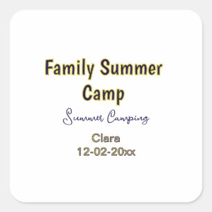 Adesivo Quadrado Férias de camping em família personalizar nome dat