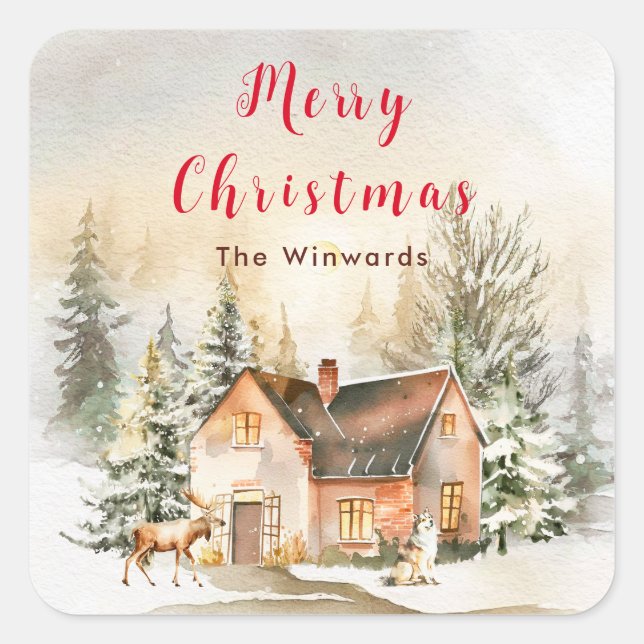 Adesivo Quadrado Férias de inverno Algodão Feliz Natal (Frente)