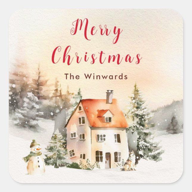 Adesivo Quadrado Férias de inverno Algodão Feliz Natal (Frente)