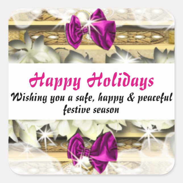 Adesivo Quadrado Férias de Natal Rosa de inverno (Frente)