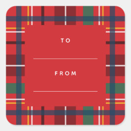 Adesivo Quadrado Férias de xadrez de Natal para o presente vermelho