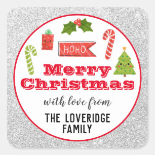 Adesivo Quadrado Férias Festivas Feliz Natal Red Silver Glitter