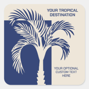 Adesivo Quadrado Férias Tropicais de Texto Personalizado