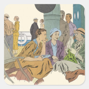 Adesivo Quadrado Férias Vintage, Passageiros de Navio de Cruzeiro n