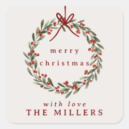 Adesivo Quadrado Ferida foliar de Natal com arco vermelho