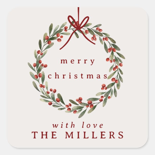 Adesivo Quadrado Ferida foliar de Natal com arco vermelho (Frente)