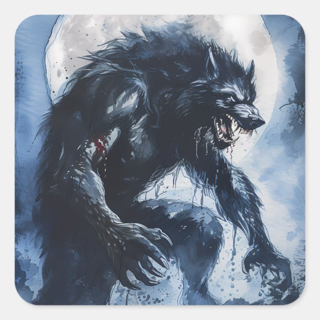 Adesivo Quadrado Ferociente Werewolf Watercolor (Frente)