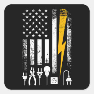 Adesivo Quadrado Ferramentas de Eletricista Lineman da Bandeira Ame